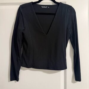 Abercrombie & Fitch Deep V-Neck Black Long Sleeve Top